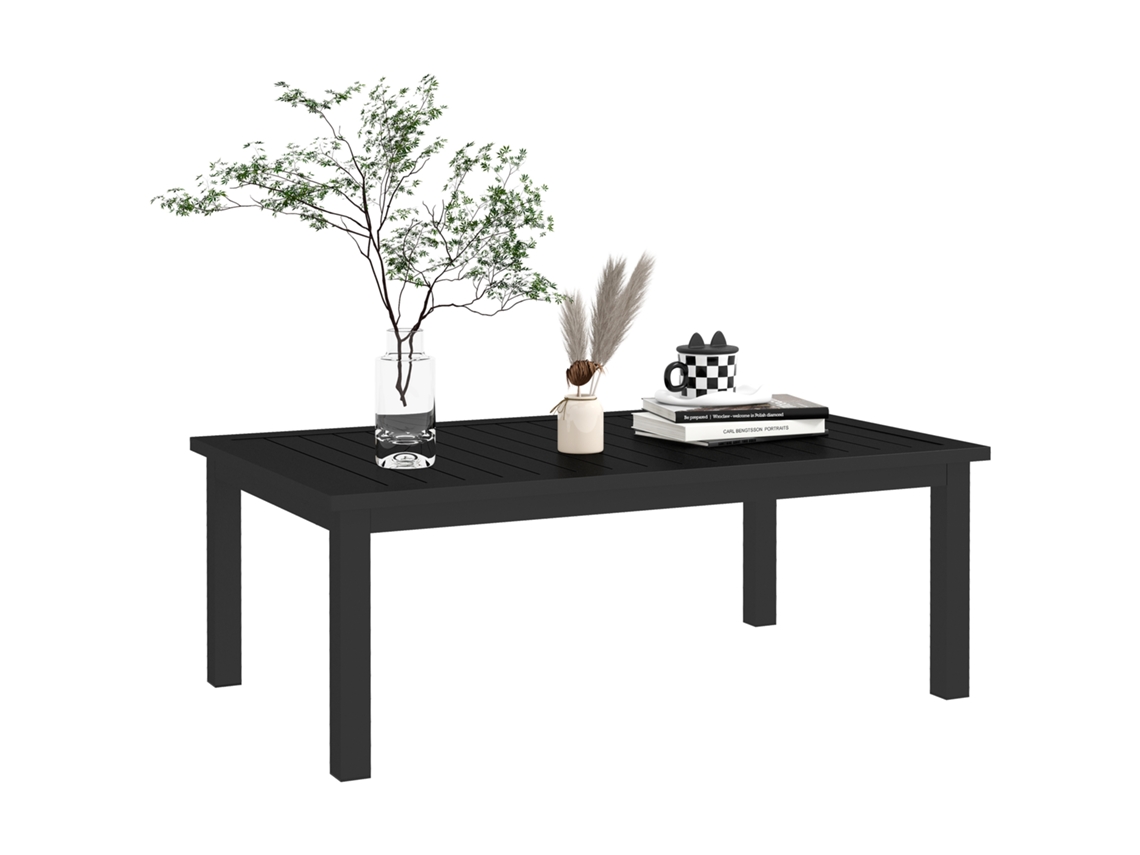 Mesa de Centro Retangular com Tampo Ripado para Uso Interno/externo, Feita de Alumínio, 100 X 60 X 37 Cm, Preta. CHEZMOI