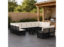 Vidaxl Conjunto De Sofá De Jardim 13 Unid. Preto E Branco Creme