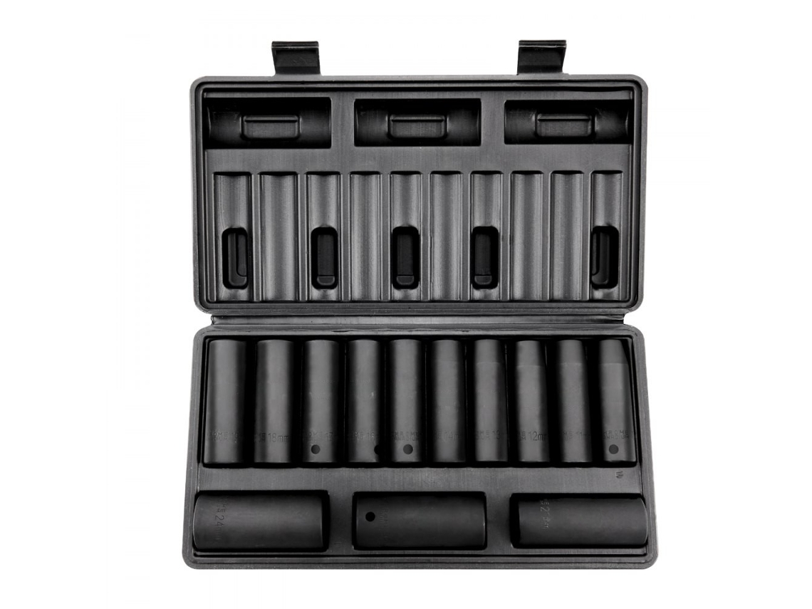 Conjunto De Chaves De Impacto 1/2" 13 Peças 10-24 Mm Em Aço Cr-v Tekmaquinas