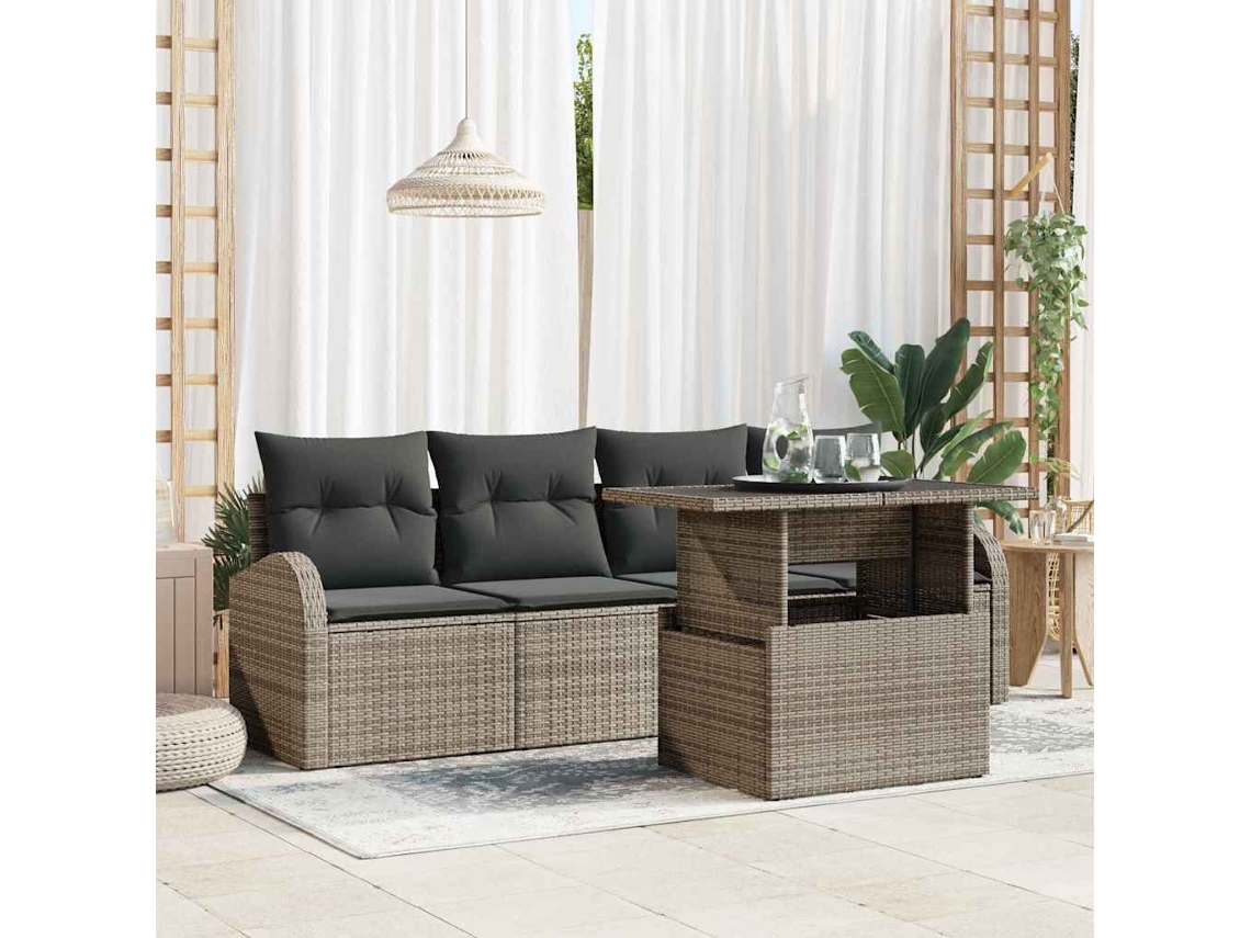 Vidaxl Conjunto De Sofá De Jardim Com Almofada Manual 5 Pcs Cinzeto