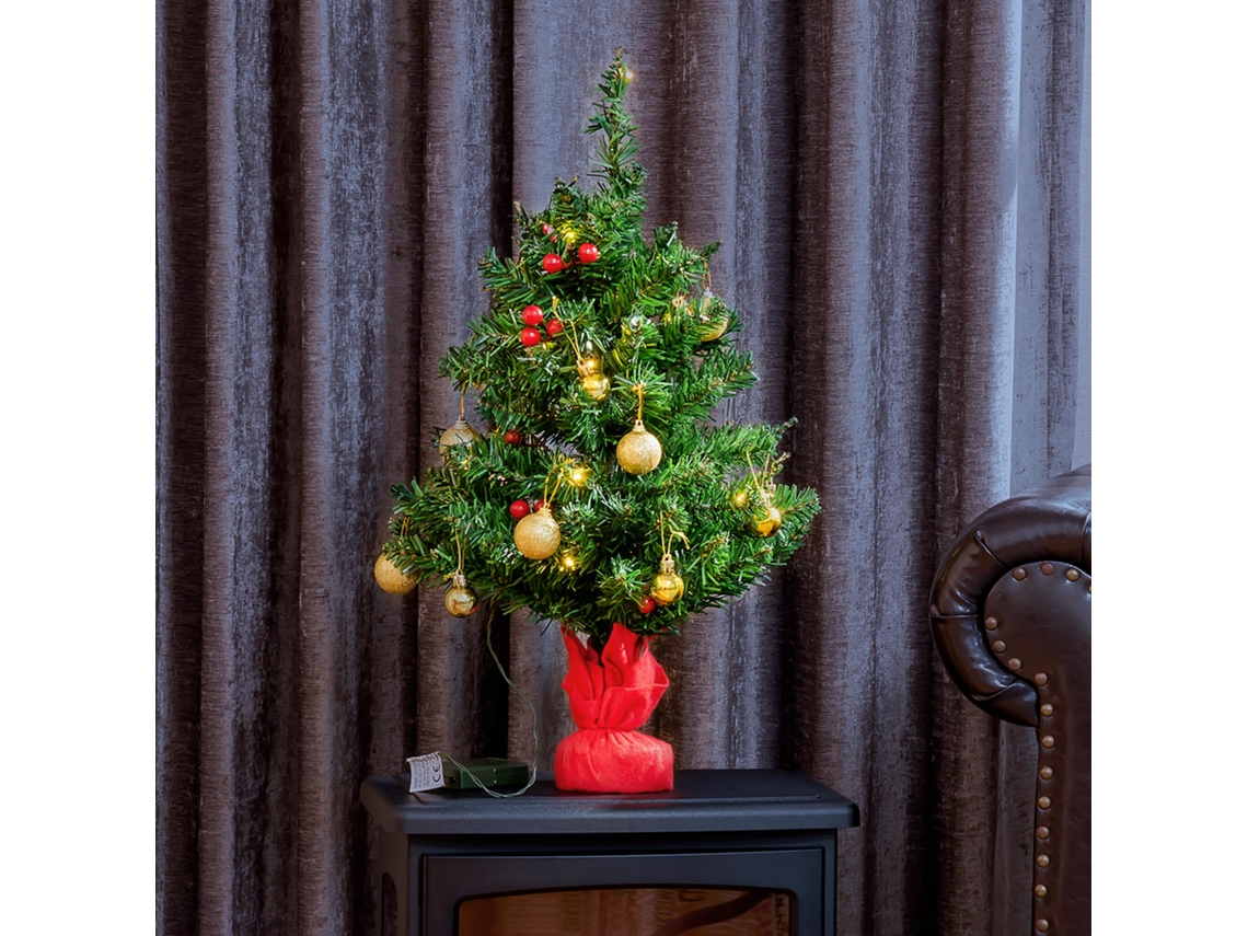 Pequena Árvore De Natal 60cm Com 15 Luzes Led E Decorações