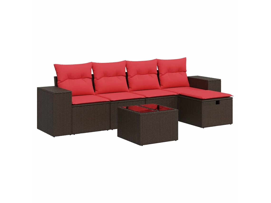 Conjunto de 6 sofás de jardim com almofadões Vime Pe Castanho MAISON EXCLUSIVE (80x200 cm)