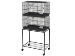 Gaiola Dupla E Empilhável Para Pássaros 77x46x164 Cm Com Rodas Poleiros Bandeja Amovível Comedouros Baloiço E Escada Preto