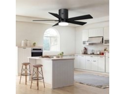 Ventilador De Teto Com Luz Led 106 Cm 5 Pás Preto – Motor Dc Silencioso, Controlo Remoto 6 Velocidades Reversível, Design Nórdico