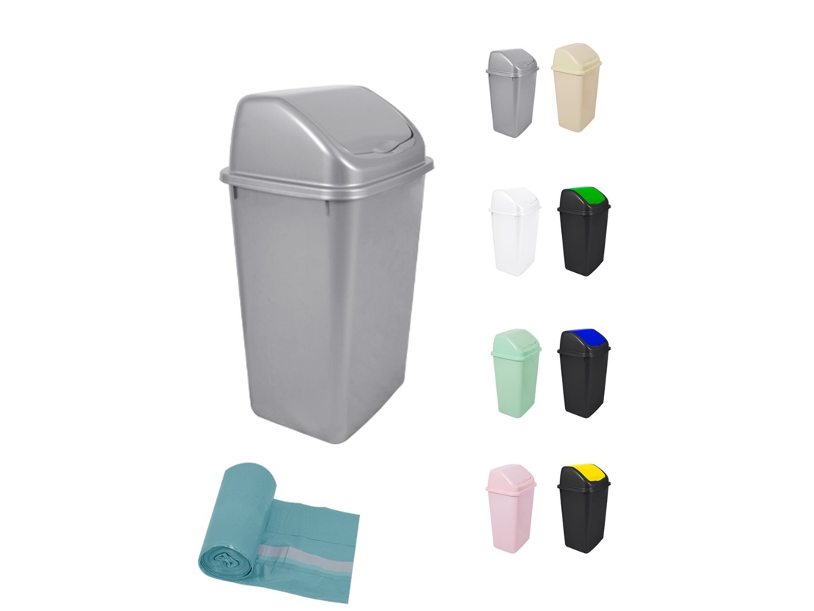 Cubo De Basura Con Tapadera Basculante - 15l / 25l / 30l / 50l - Papelera Ideal Para Cocina, Baño Y Oficina Plata 50 L + Bolsas