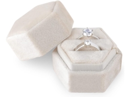 Caixa hexagonal de veludo com dois compartimentos para duas alianças de noivado, casamento e Dia dos Namorados.