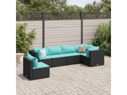 Vidaxl 6 Pcs Conjunto Lounge De Jardim C/ Almofadões Vime Pe Preto