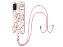 Capa De Celular Em Tpu Com Estampa Floral Marmorizada Para Samsung Galaxy A03s (versão Americana), Com Cordão.