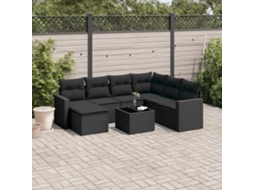 Vidaxl 8 Pcs Conjunto Sofás de Jardim com Almofadões Vime Pe Preto