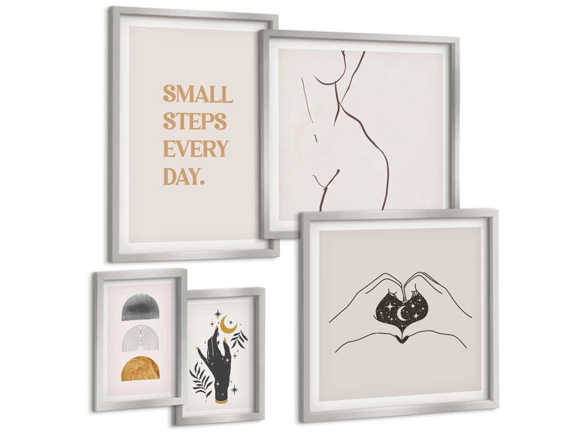 Conjunto De Pinturas Motivação Pensamento Positivo Minimalismo Espelharte (5 Peças)