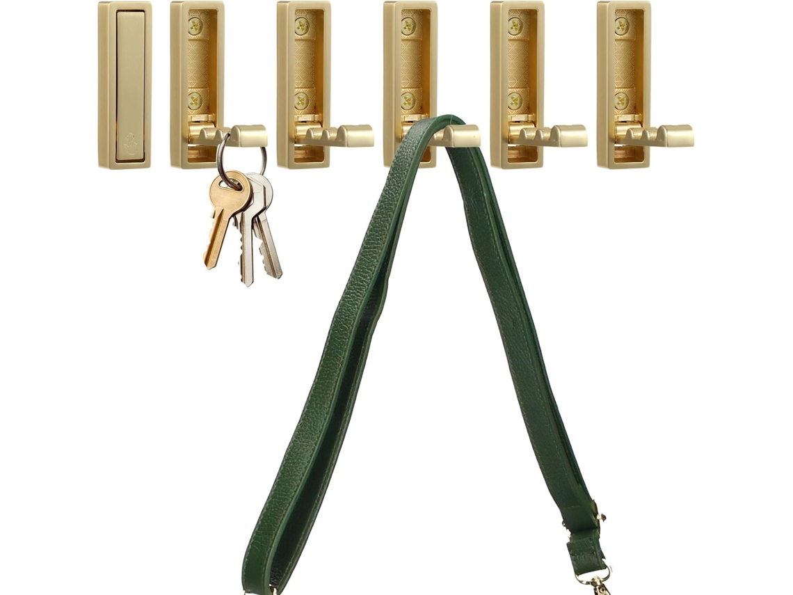 Conjunto De 6 Ganchos Dobráveis Casacos, Gancho De Parede Metal Resistente, Puxadores Ocultos Móveis, Armários