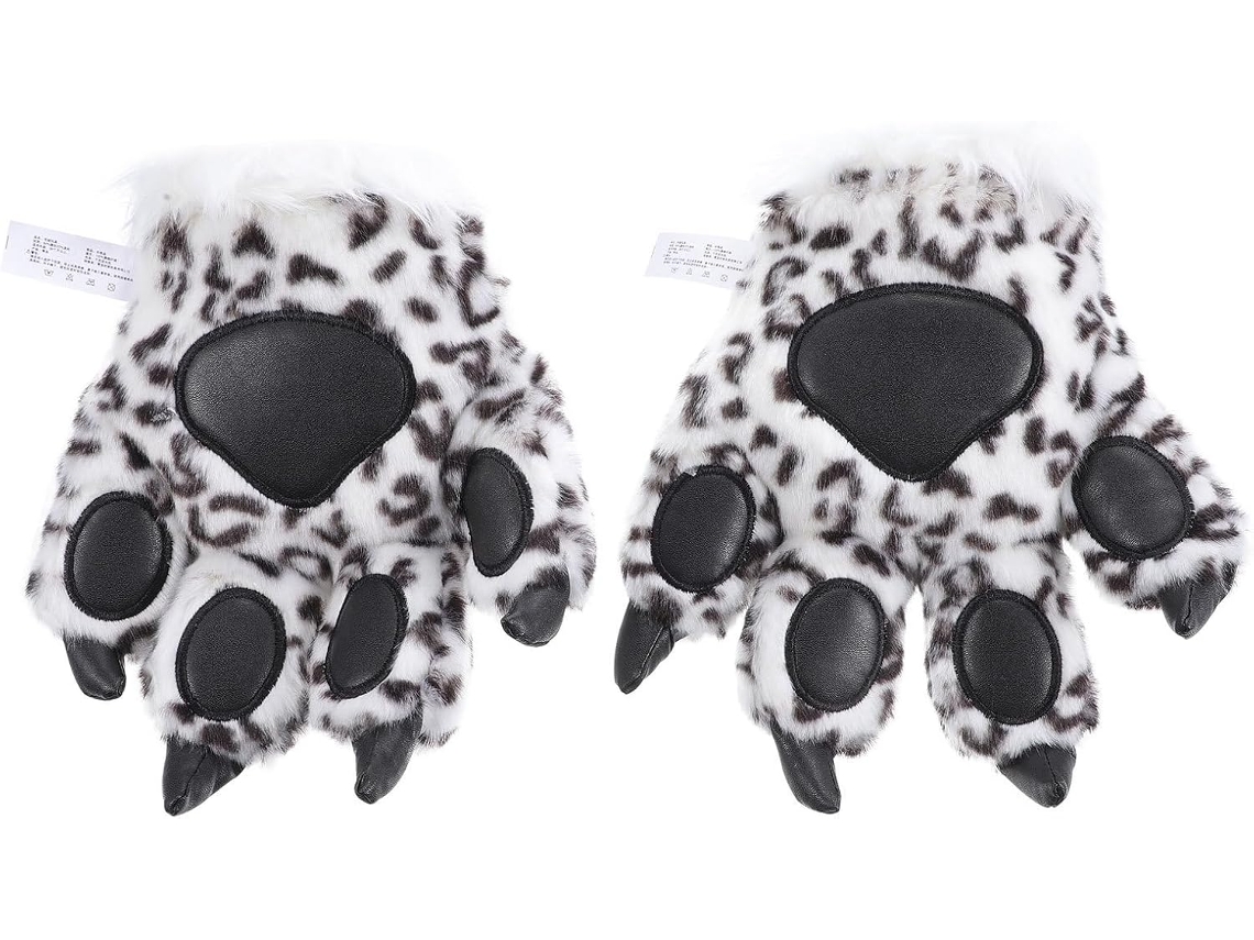 Luvas De Inverno Ciieeo Com Estampa De Leopardo-das-neves Em Pelúcia E Pata De Animal, Macias E Em Algodão Pp.