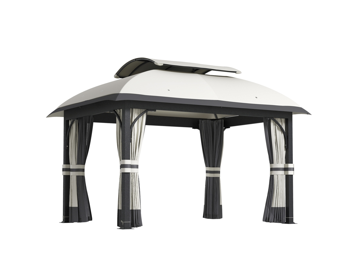 Pavilhão Cinza Claro 3,3x4m, Metal, Telhado 2 Níveis, Cortinas Rede, Courino. Ge