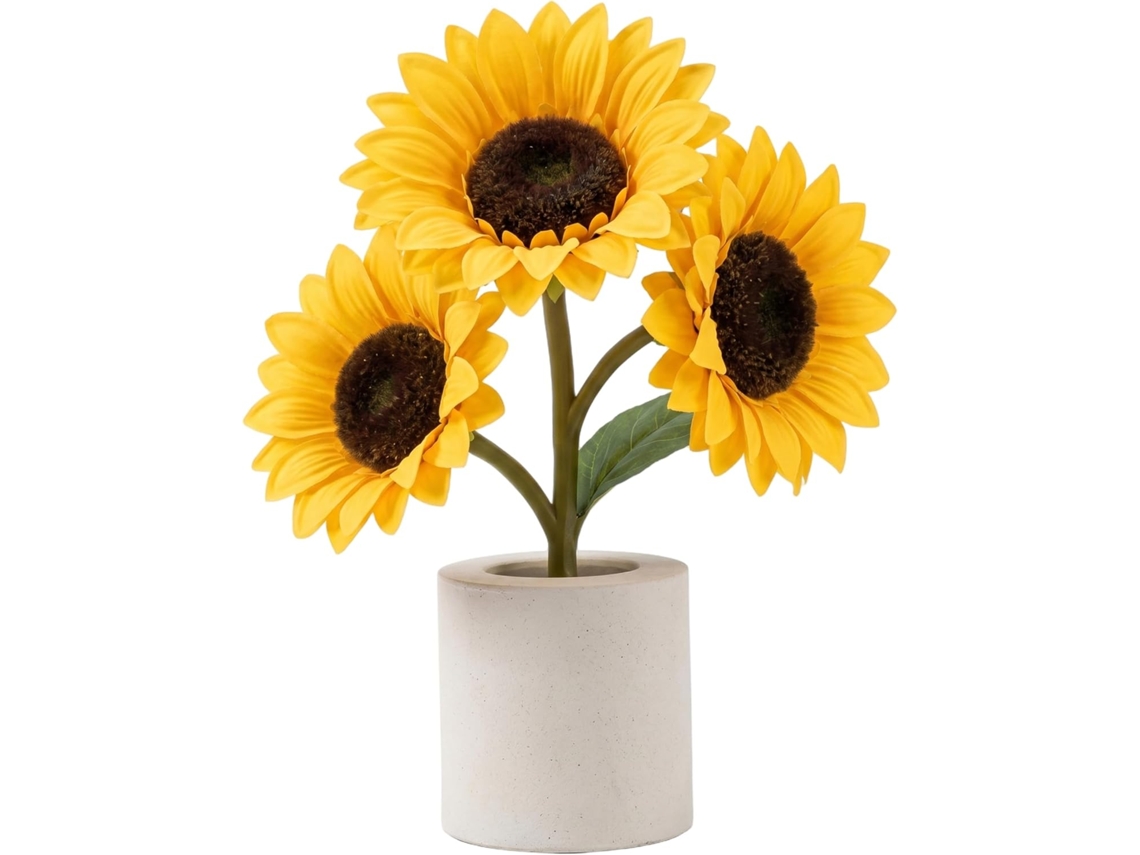 Luminária De Girassol Flor Com 3 Braços Luz Noturna Led Recarregável