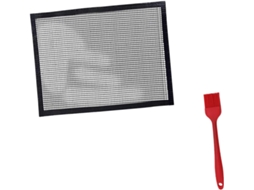 Tapete de Grelha Inoomp em Malha Ao Calor, 40x33cm, com Pincel para Óleo, Reutilizável para Grelhas Elétricas e a Carvão CHABERLU