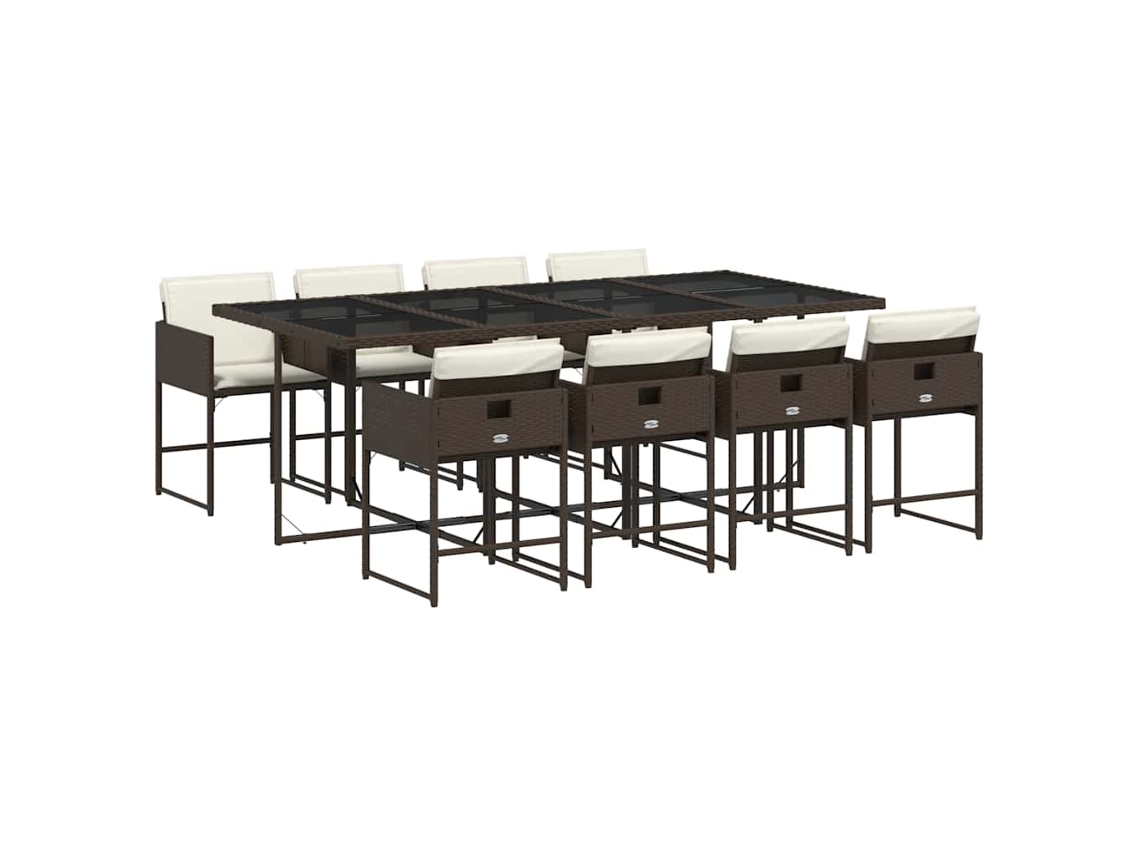 Conjunto de 9 Jantar para Jardim com Almofadões Vime Pe Castanho MAISON EXCLUSIVE