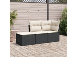 Vidaxl 3 Pcs Conjunto Sofás De Jardim Com Almofadões Vime Pe Preto