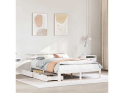 Vidaxl Estrutura De Cama C/ Gavetas 140x200 Cm Pinho Maciço Branco