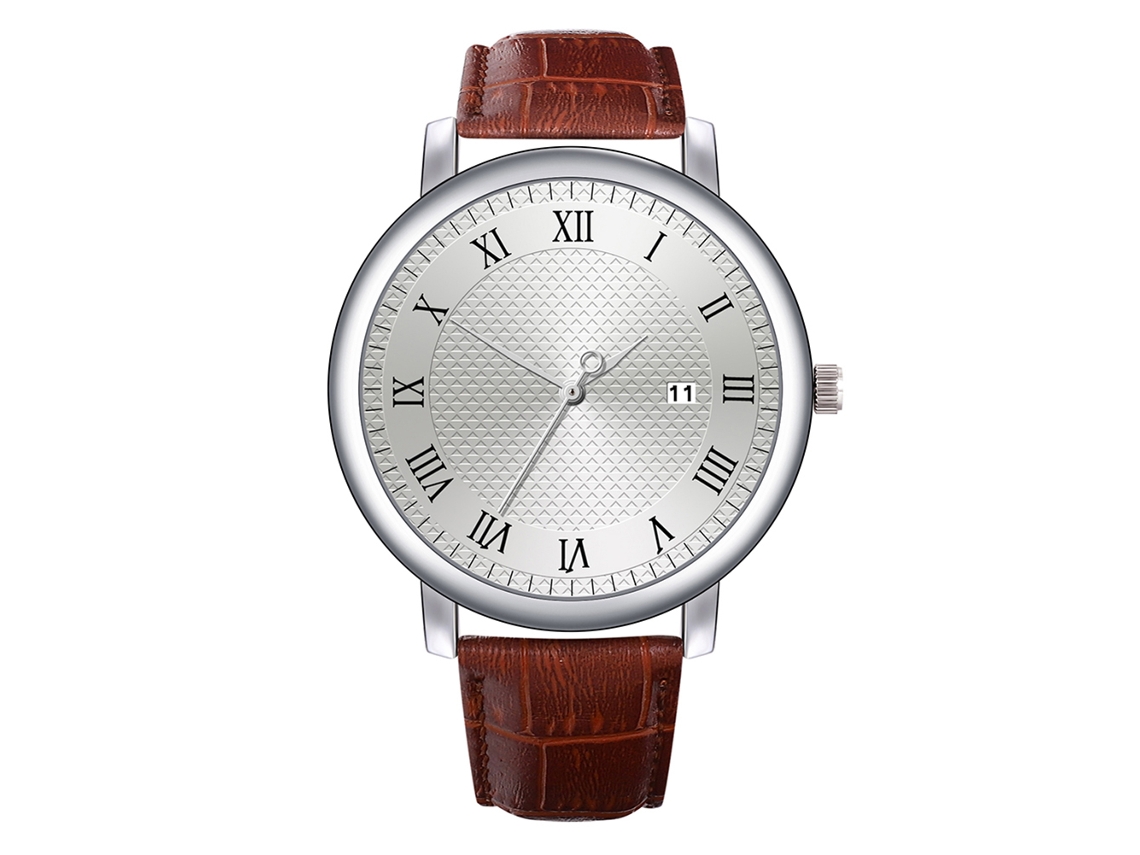 Pulseira de relógio masculina em couro PU, elegante e moderna, nas cores branca e marrom.