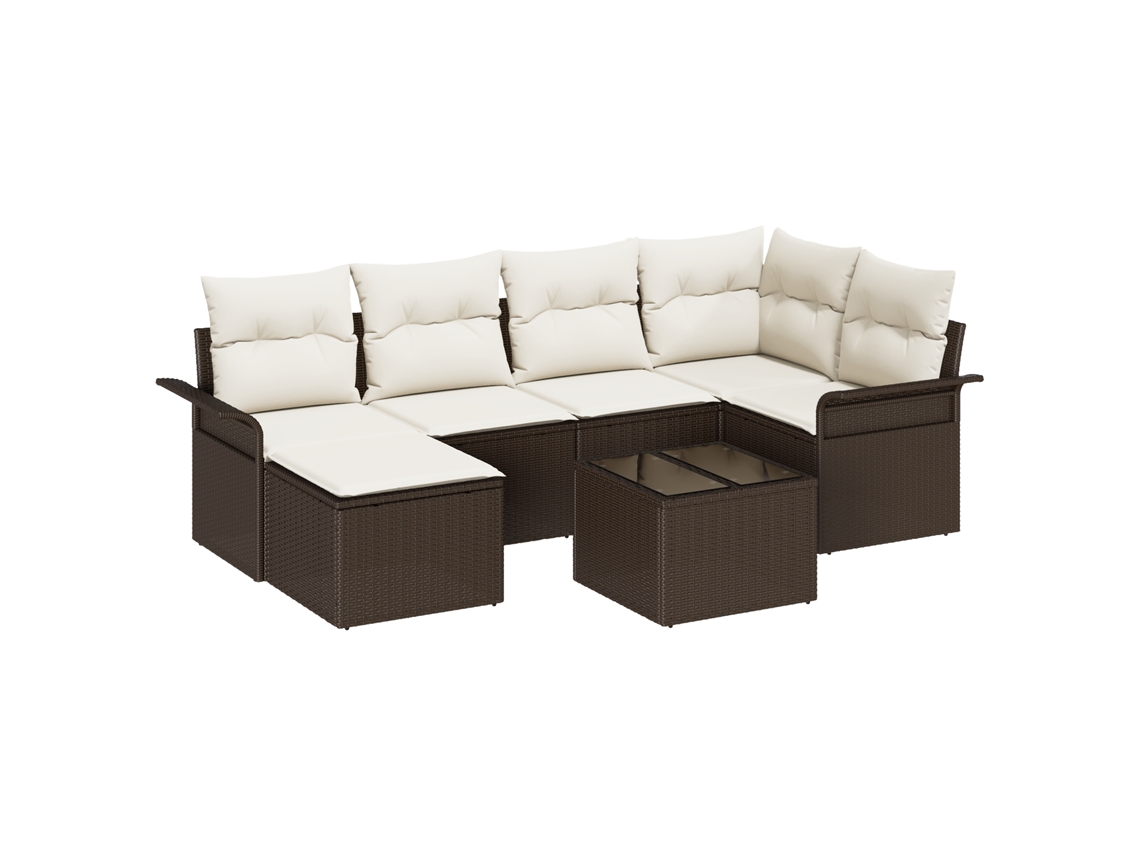 Conjunto 7 Conjunto De Sofá De Jardim Vidaxl Castanho Vime Pe (242,5 X 132,5 X 69 Cm)