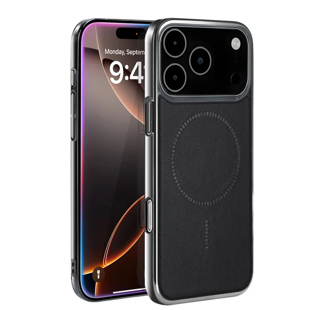 Capa Para Celular Ultrafina Com Textura De Couro E Carregamento Magnético (preta, Para Iphone 14 Pro).