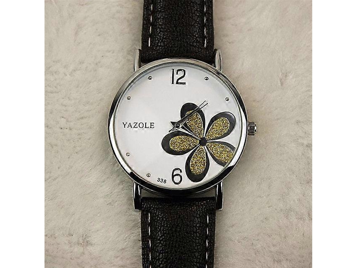 Relógio De Quartzo Feminino Yazole Estilo Ol Com Estampa De Trevo De Quatro Folhas