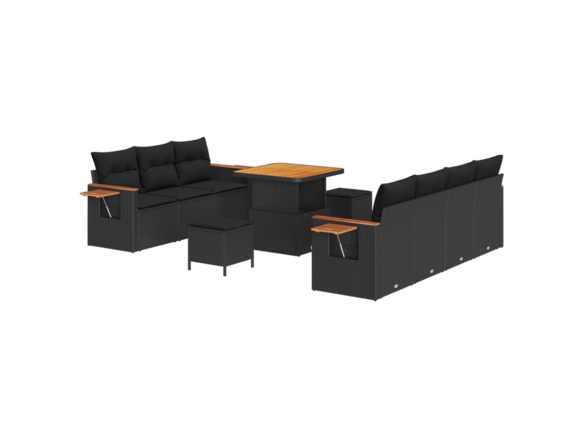 Conjunto 10 Sofá De Jardim Vidaxl Preto Vime Pe (80 X 80 X 71 Cm)