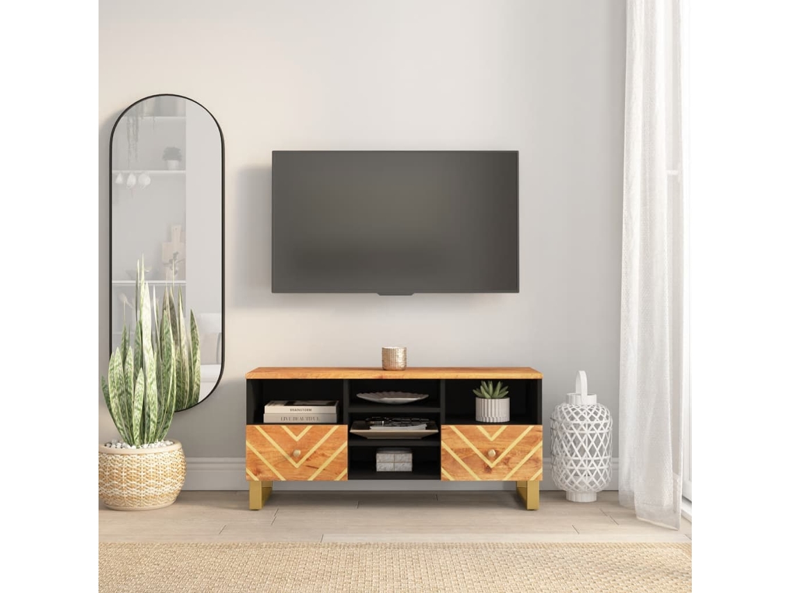 Vidaxl Móvel De Tv 100x33,5x46 Cm Mangueira Maciça Castanho E Preto