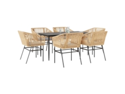 Vidaxl Conjunto Jantar Jardim 7 Peças Almofadas Vidro Vime Pe Castanho