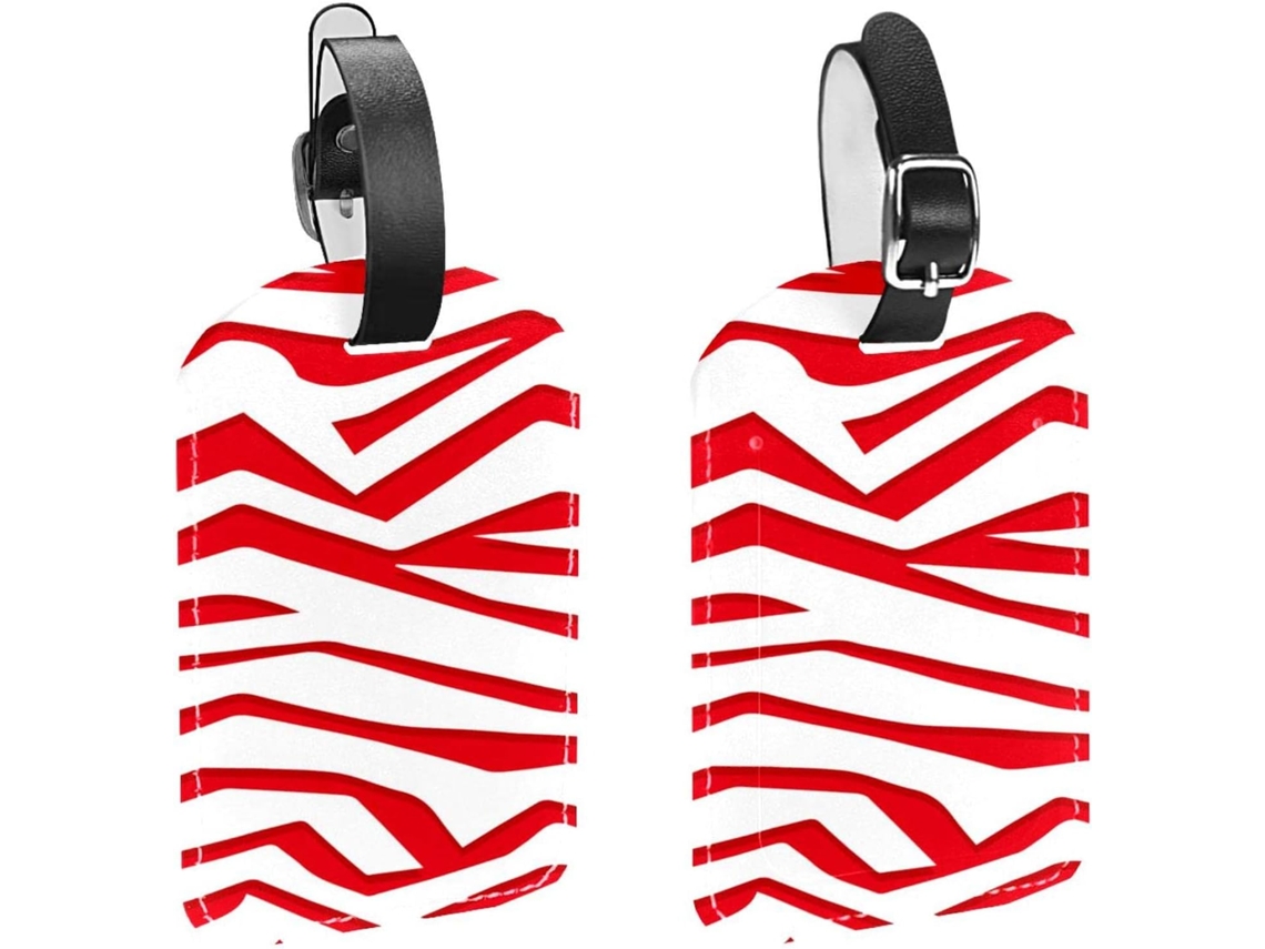 Conjunto De 2 Etiquetas Bagagem Em Couro Sintético Com Fundo Estampado Zebra Vermelho E Branco