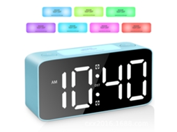 Despertador Digital – Luz Noturna Rgb – Ecrã Grande – Usb – Relógio Mesa/cabeceira – Abs – Azul Claro