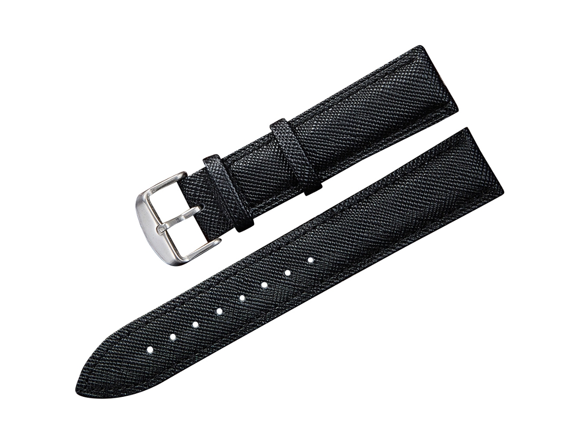 Pulseira de relógio casual em couro PU para homens e mulheres, 22 mm, preta.