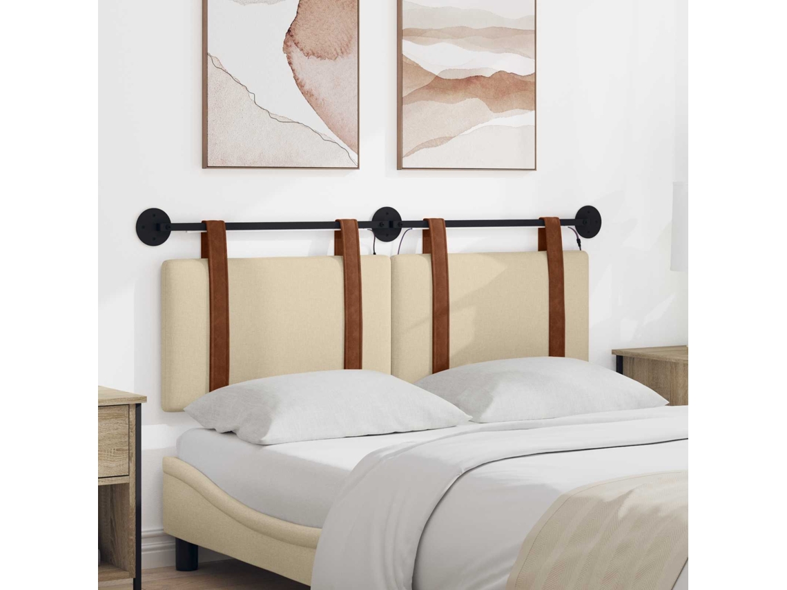 Vidaxl Cabeceira Suspensa Com Luz Led Creme Pu Antigo