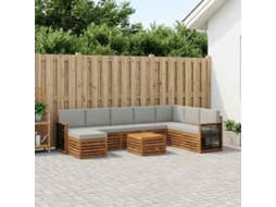 Vidaxl Conjunto De Sofás Para Exterior 7 Pcs Natural E Cinzento-claro