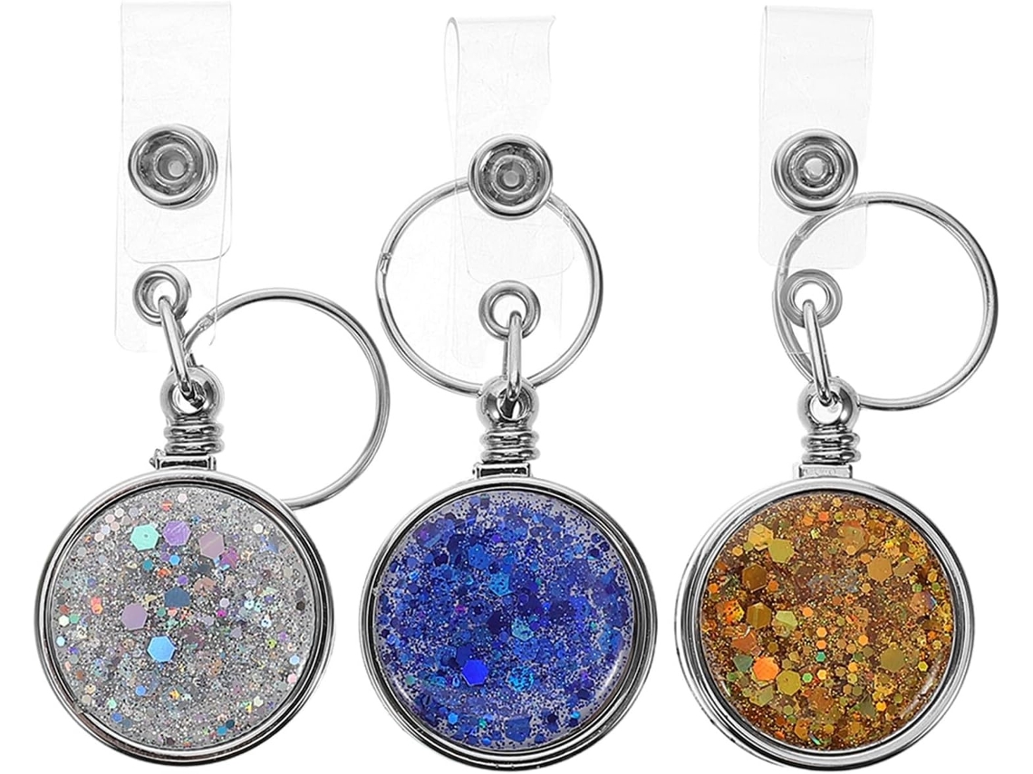Lurelia Porta-crachá Retrátil Com Clipe Com Strass Em Metal E Plástico Prateado Para Escritório E Escola