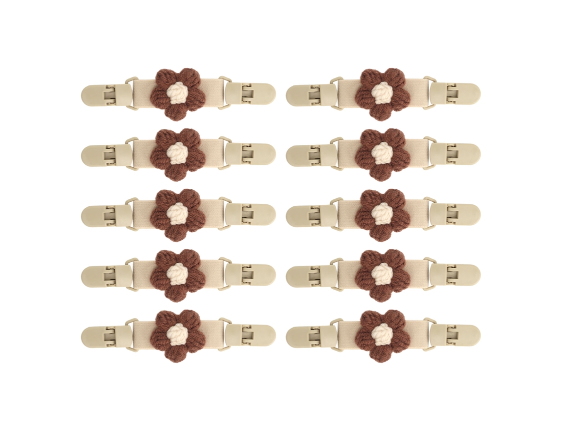 Conjunto de 10 prendedores de roupa em formato de pato, ideais para suspensórios, xales, camisas e golas, na cor marrom com flor.