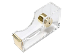 Dispensador de Fita Adesiva Mesa em Acrílico Transparente Dourado com Núcleo 2,5 Cm , Cortador Fi Ta Incluso, Ideal para Escr GOKOCO (1 Polegada)