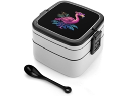 Lancheira Bento Flamingo Ave Tropical Com 2-compartimentos E Colheres Para Preparar Refeições, Ideal Para Atividades Ao