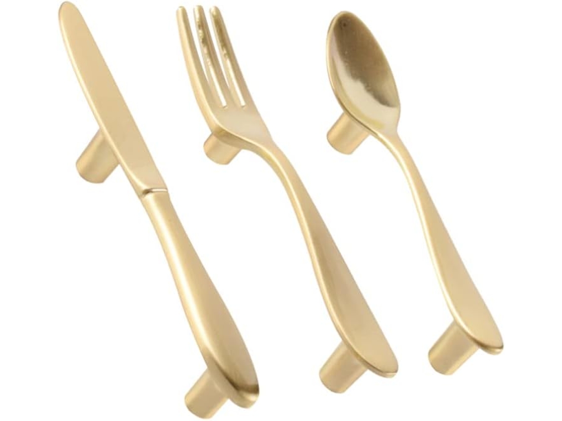 Garneck Conjunto De 3-puxadores Criativos Para Móveis, Dourados, Em Formato De Utensílio Mesa, Para Armários De Cozinha