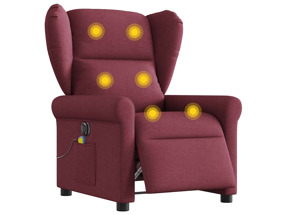 Vidaxl Poltrona Reclinável De Massagens Elétrica Tecido Vermelho Tinto