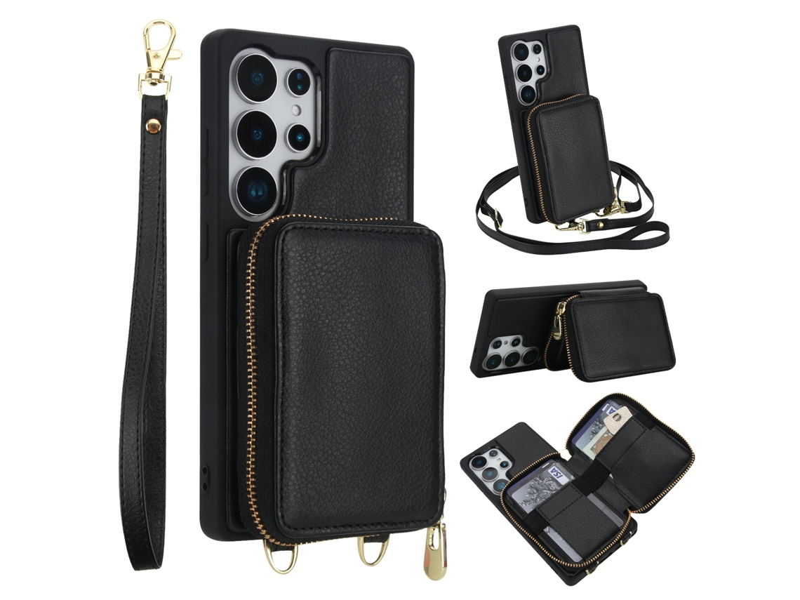 Capa Multifuncional De Couro Para Celular Com Compartimento Para Cartão, .preto (incluindo Alças Longas E Curtas), Samsung S23 Plus