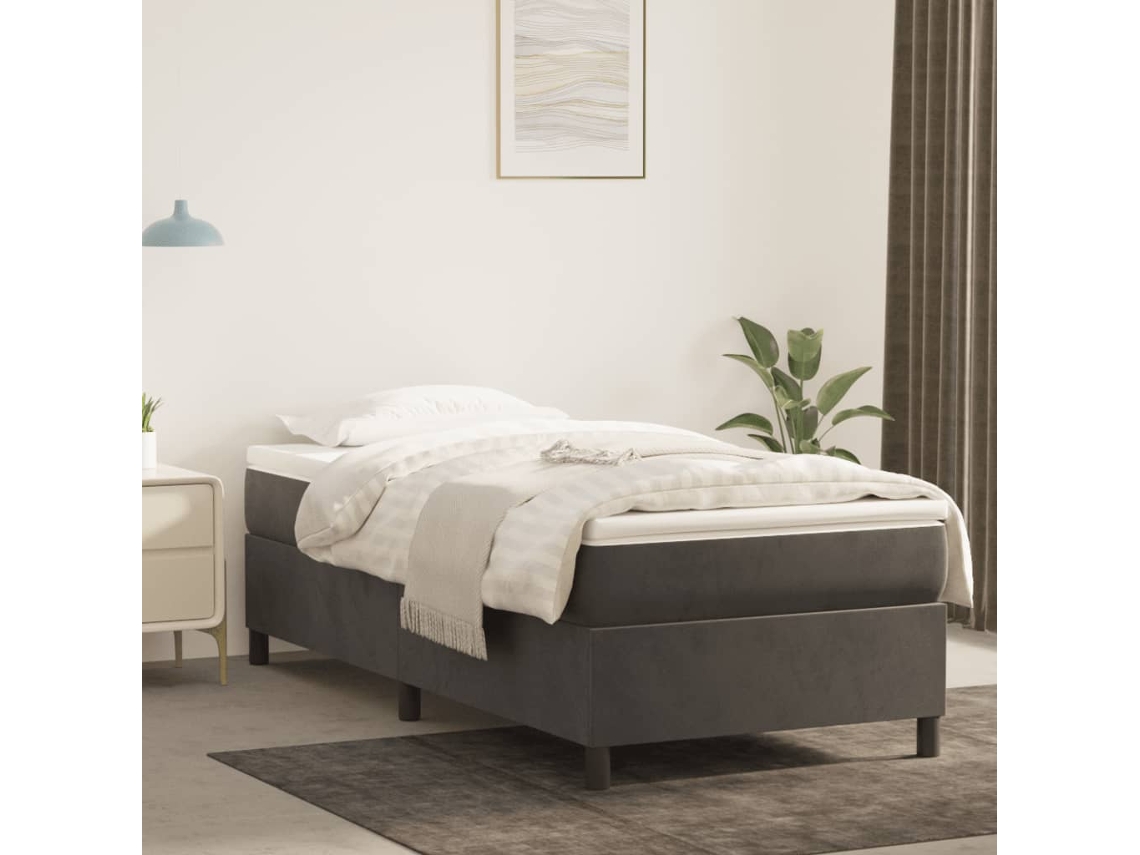 Vidaxl Estrutura De Cama Com Molas 90x200 Cm Veludo Cinzento-escuro
