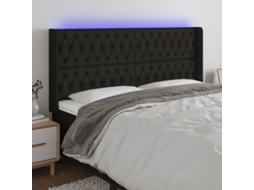 Vidaxl Cabeceira De Cama C/ Luzes Led Tecido 203x16x118/128 Cm Preto