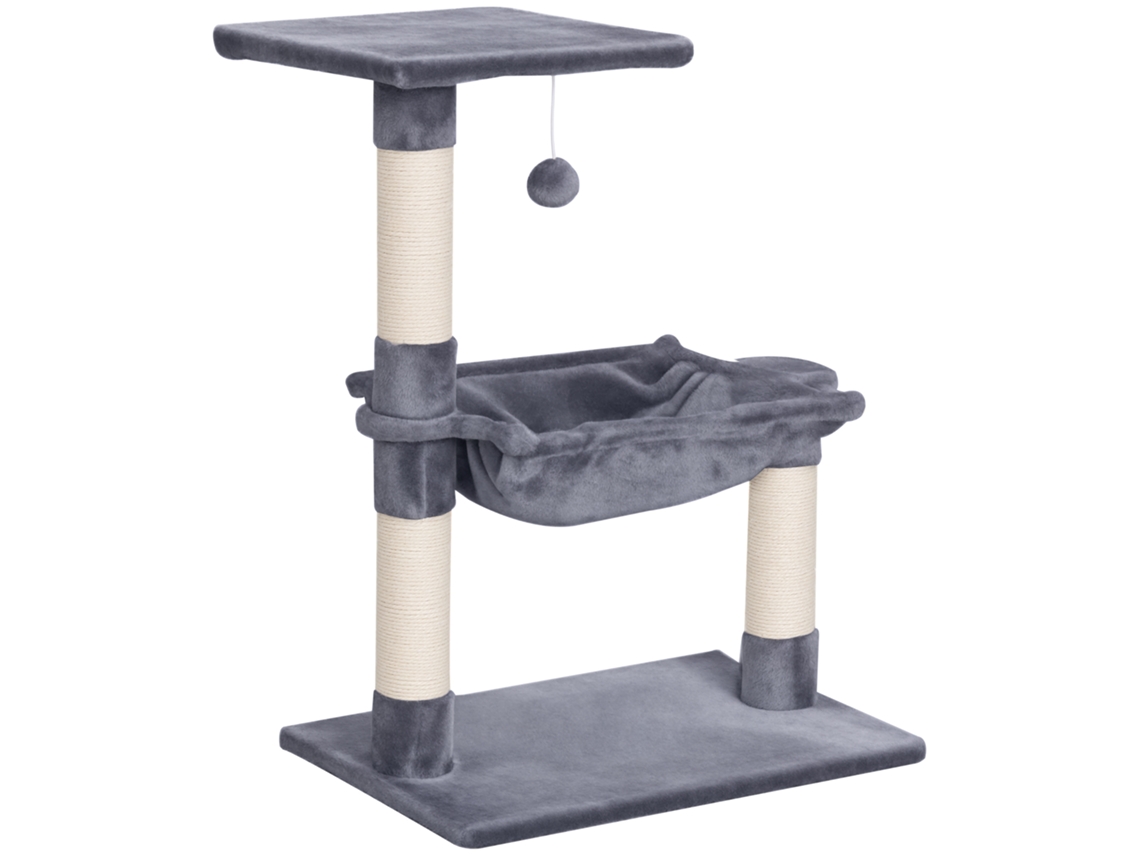Árvore de Gato com 3 Arranhadores, Sisal, Plataforma, Bola, 50x36x70cm, Cinza