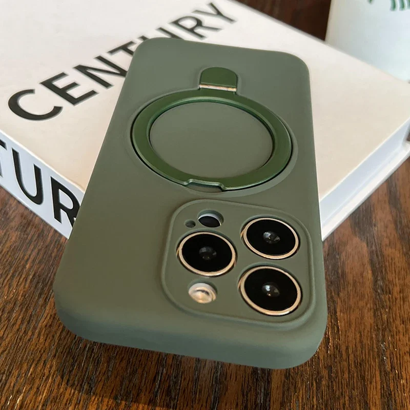 Capa De Silicone Líquido Para Iphone 15 Plus (verde Escuro) Com Suporte Magnético.