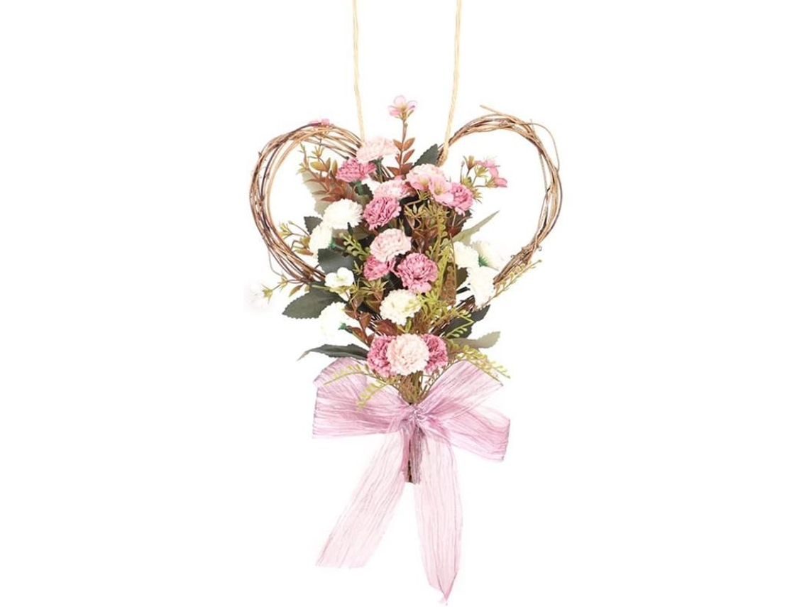 Corona De Flores Artificiales Corazón Clavel Simulación Para Decoración Pared Colgante Rosa