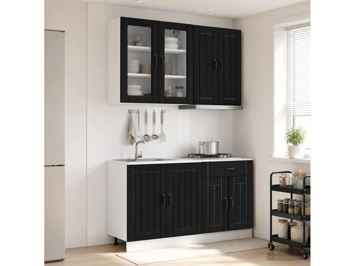 Vidaxl Unidade De Cozinha Lucca 4 Unid. Preto Derivados De Madeira