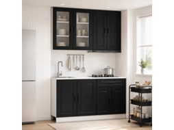 Vidaxl Unidade De Cozinha Porto 4 Pcs Preto Derivados De Madeira