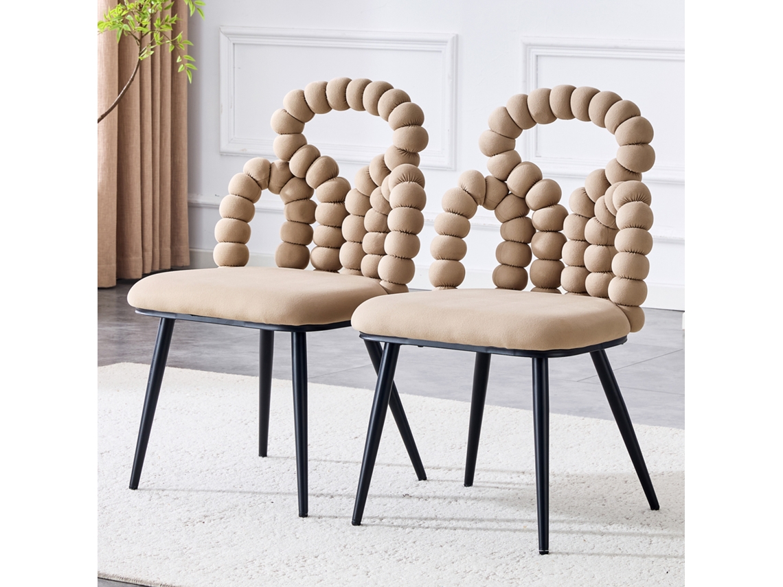 Duas Cadeiras De Jantar Em Veludo Cor Camelo Com Estrutura Robusta Em Metal Preto,perfeitas Para Uma Sala De Jantar Mega Echo Trade Shop