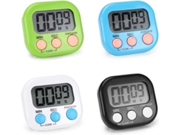 Conjunto 4 Temporizadores Digitais Magnéticos – Temporizador Cozinha – Para Cozinhar E Estudar – Abs – Verde/azul/branco/preto